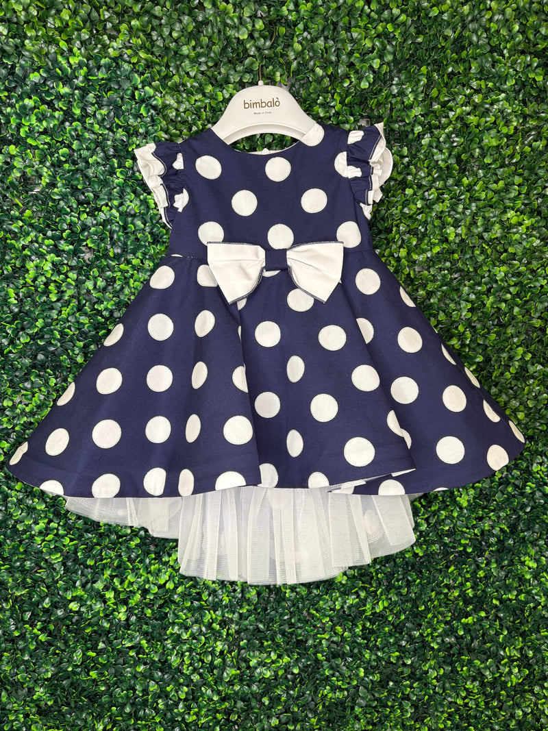 Bimbalò Girls' Navy Polkadot  Dress