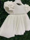 Bimbalo’ Girls' White Velvet Dress with Rhinestone and Pearl Accent
