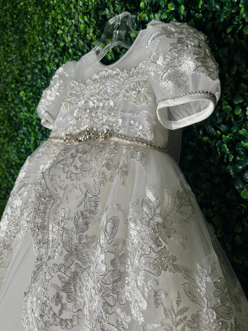 Princess Daliana Peek-a-boo Metallic Lace Gown 