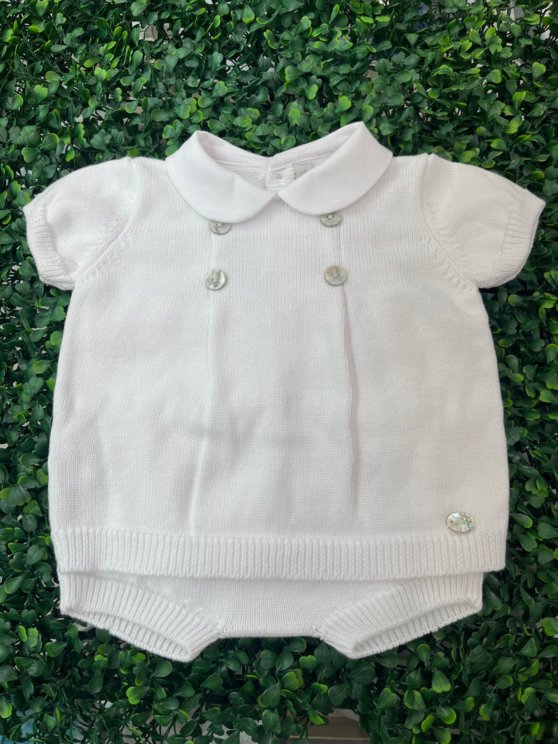 Martin Aranda Peter Pan Collar White Knit Bloomer Set