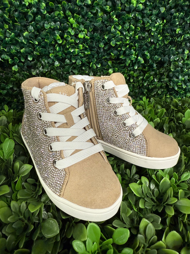 Nina Girls’ Gold Rhinestone High Top Sneaker