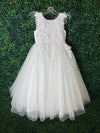 Princess Daliana Girls’ Diamond White Floral Feathered Party Dress D24187