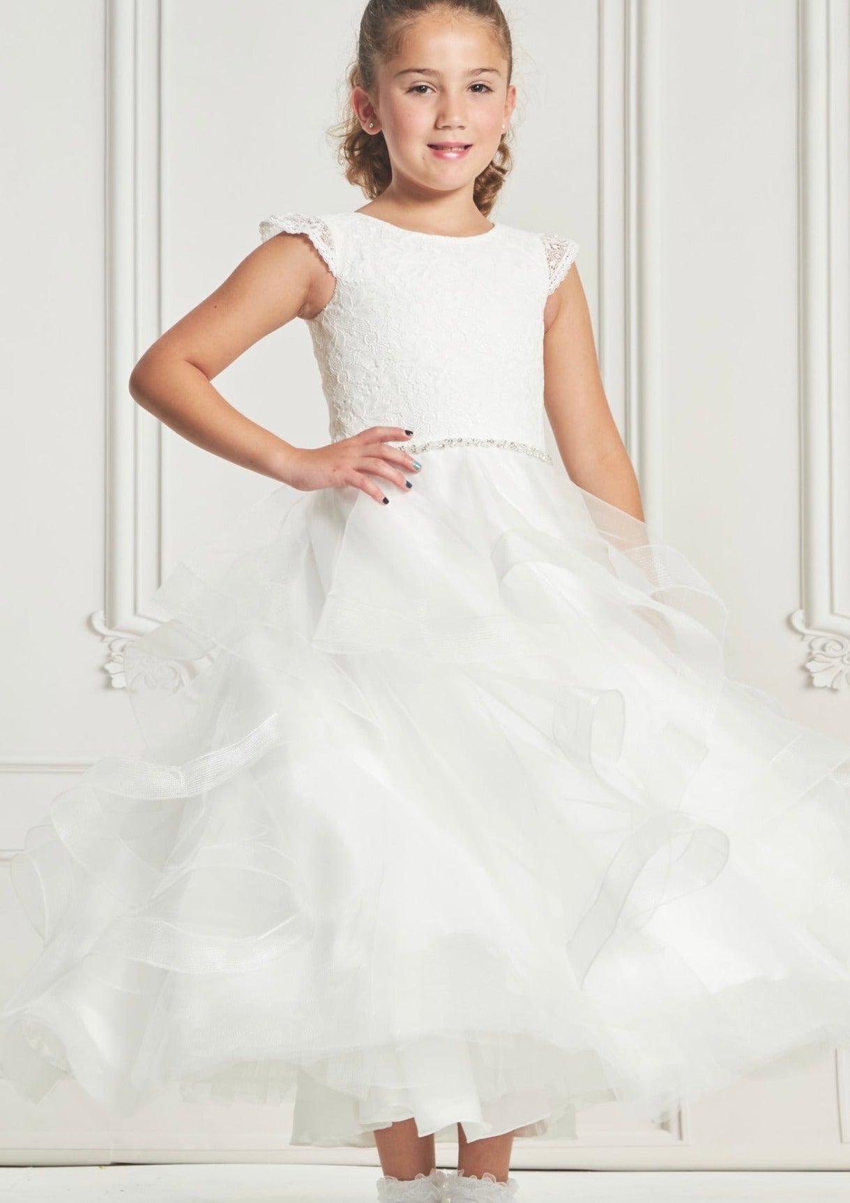 Macis Design White Lace Overlay Communion Gown 1989 – Sara's Children's