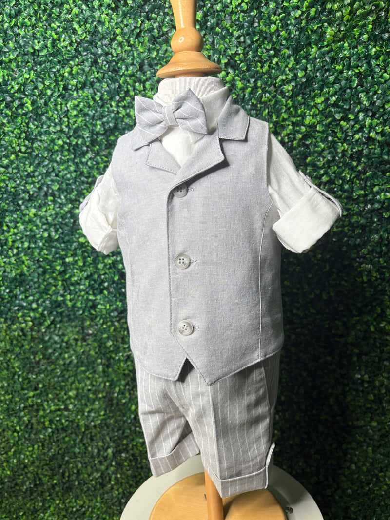 Michelina Bimbi 4 Piece Gray Linen Shorts and Vest Outfit