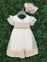 Macis Design Girls’ Taupe and Lace Changing Outfit 376A