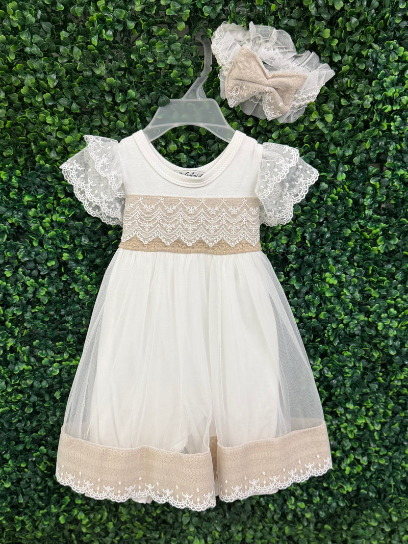 Macis Design Girls’ Taupe and Lace Changing Outfit 376A