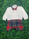 Bimbalo' Tartan Plaid Boys Short Set With Double Breasted Sweater 7322