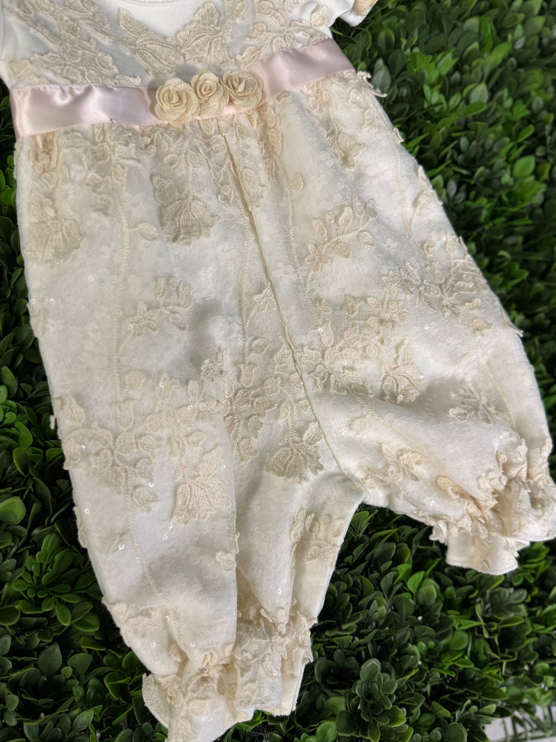 Bebe Gabrielle Girls’ Lace Rossette Changing Romper 3862-2