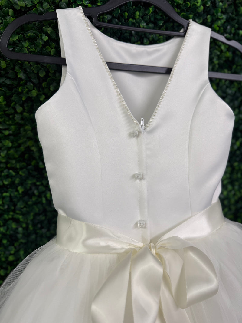 Nan & Jan Satin Bodice Drop Waist Long Communion Dress - Alex