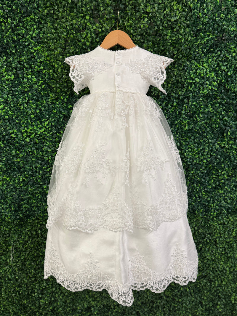 Piccolo Bacio Girls' Lace Flutter Sleeve Baptism Gown Nicolette