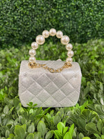 Girls’ Metallic Vegan Leather and Pearl Strap Crossbody Purse