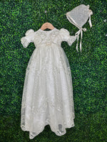 Piccolo Bacio Mila Metallic Lace Christening Gown