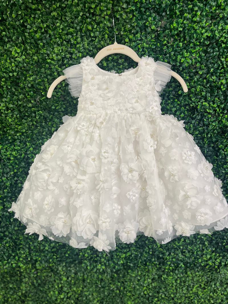Joan Calabrese Ivory Three Dimensional Flower and Pearl Dress B24107