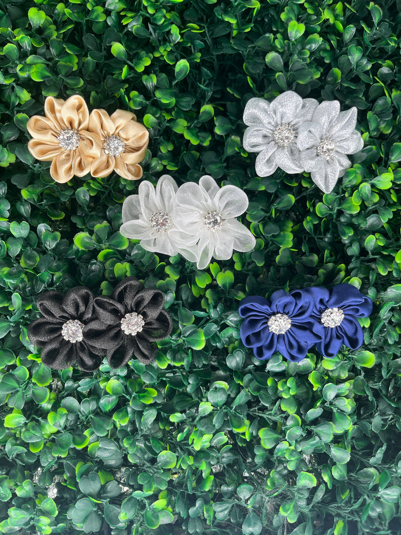 Floral Organza Rhinestone Clip