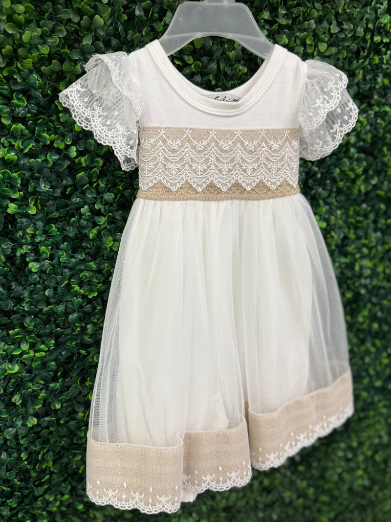 Macis Design Girls’ Taupe and Lace Changing Outfit 376A