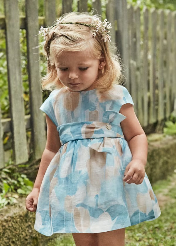 Mayoral Baby Blue Floral Linen Dress 1909