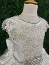 Piccolo Bacio Couture Pearl Beaded Floral Silk Gown Iris