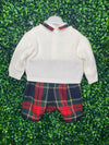 Bimbalo' Tartan Plaid Boys Short Set With Double Breasted Sweater 7322