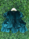 Bimbalo’ Girls' Emerald Velvet Crunch Sleeve Tier Bubble Dress with Bow