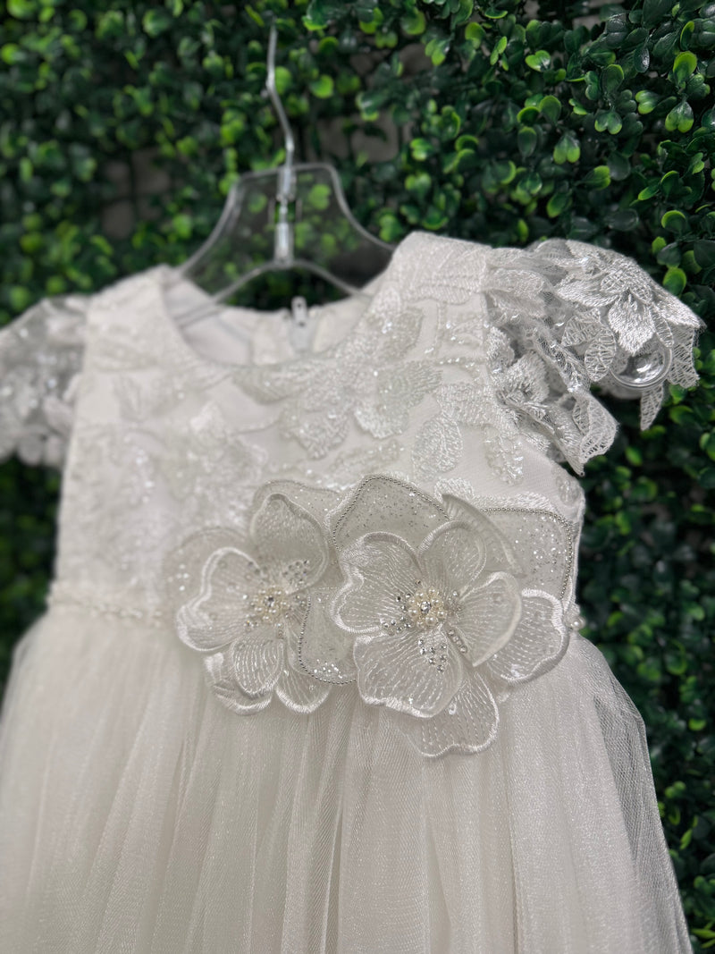 Nan & Jan Beaded Flower Lace Christening Gown - Eloise