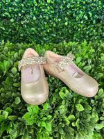 Nina Girls’ Glitter Texture Mary Jane with Flower Velcro Strap
