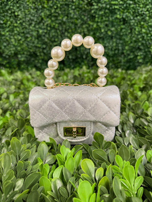 Girls’ Metallic Vegan Leather and Pearl Strap Crossbody Purse
