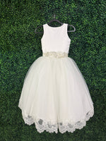 Nan & Jan Satin Bodice Drop Waist Long Communion Dress - Alex