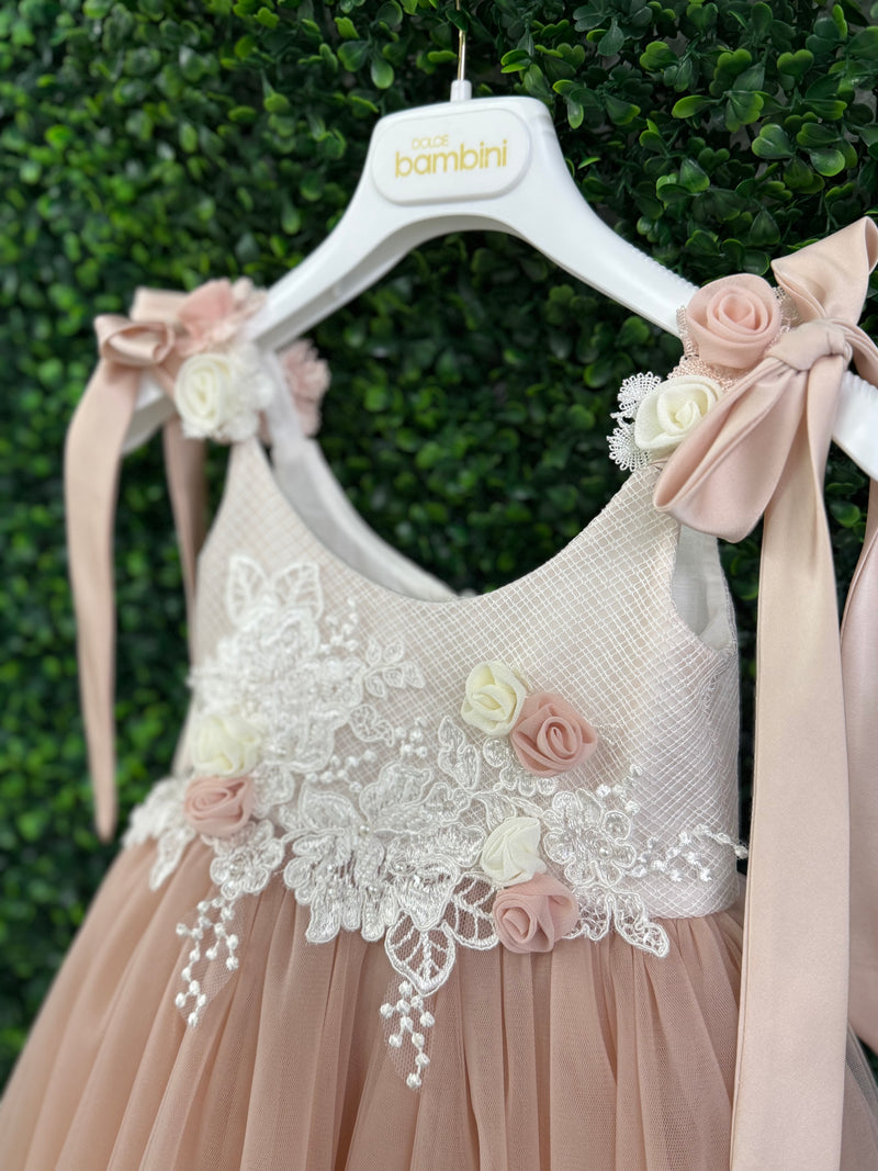 Dolce Bambini Dusty Rose Lace Dress 3 / White Dolce Bambini Dusty Rose Lace Dress 3 / White