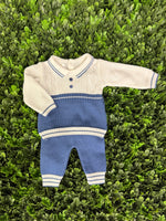 Dolce Goccia Boys' Cotton Blue and White Two Piece Polo Set