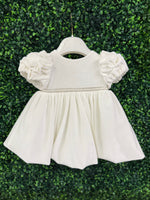 Bimbalo’ Girls' White Velvet Dress with Rhinestone and Pearl Accent