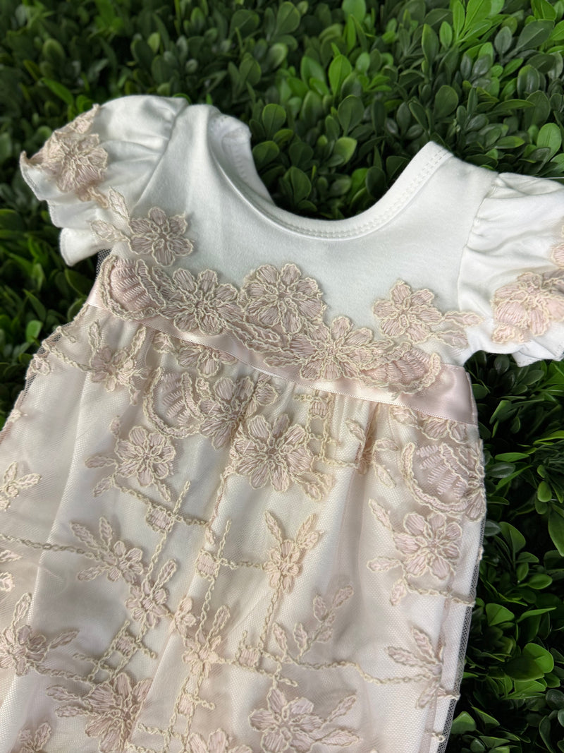 Bebe Gabrielle Girls Lace Changing Romper 3863-2 Newborn / Ivory / Pink Bebe Gabrielle Girls Lace Changing Romper 3863-2 Newborn / Ivory / Pink