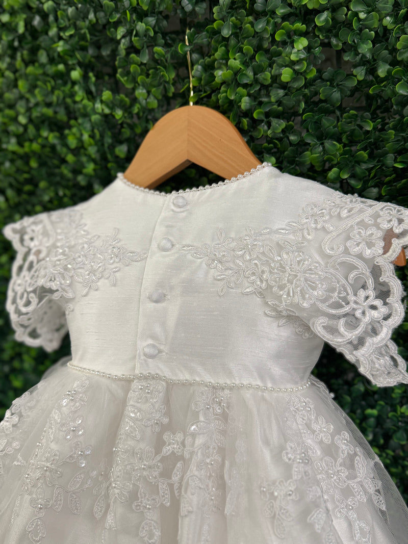 Piccolo Bacio Girls' Lace Flutter Sleeve Baptism Gown Nicolette