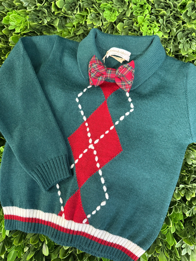 Bimbalo' Green Argyle Sweater and Tartan Plaid Pants Three Piece Set