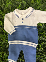 Dolce Goccia Boys' Cotton Blue and White Two Piece Polo Set