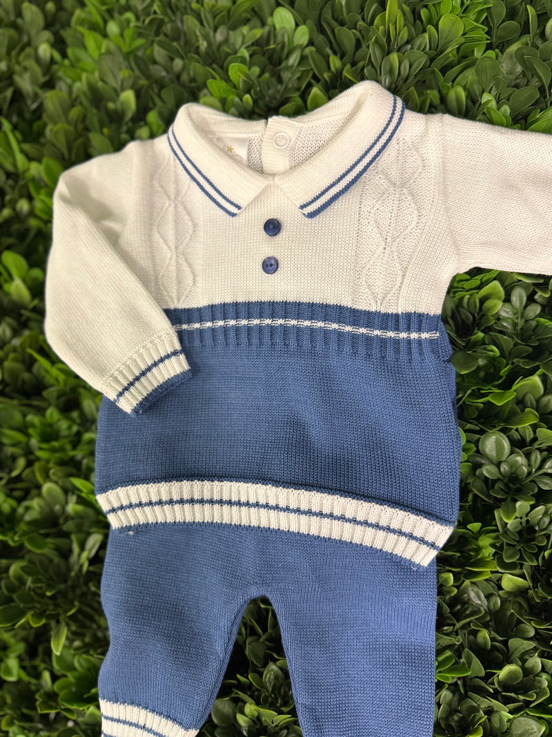 Dolce Goccia Boys' Cotton Blue and White Two Piece Polo Set
