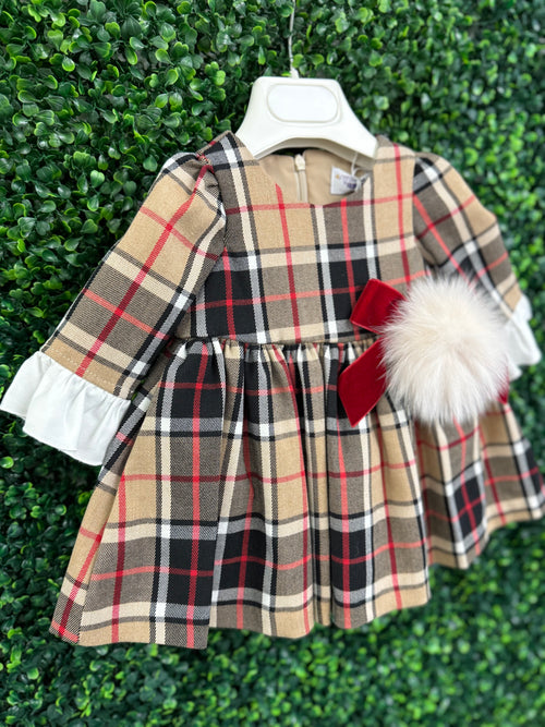 Michelina Bimbi Girls’ Tartan Check Patterned Flounce Sleeve Dress