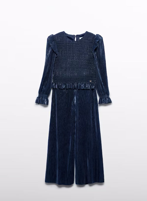 Abel and Lula Girls’ Navy Shimmer Pleated Two Piece Pant Set 5731