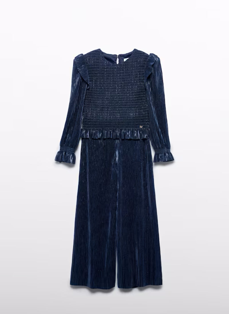 Abel and Lula Girls’ Navy Shimmer Pleated Two Piece Pant Set 5731