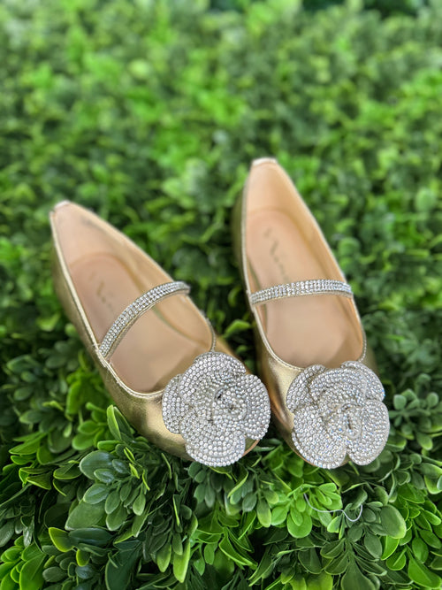 Nina Girls’ Metallic Flat with Rhinestone Rosette - Izzy