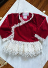 Katie Rose Red Infant Cotton Velvet Lace Beaded Set with Headband