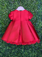 Bimbaló Red Taffeta Beaded Box Pleat Dress