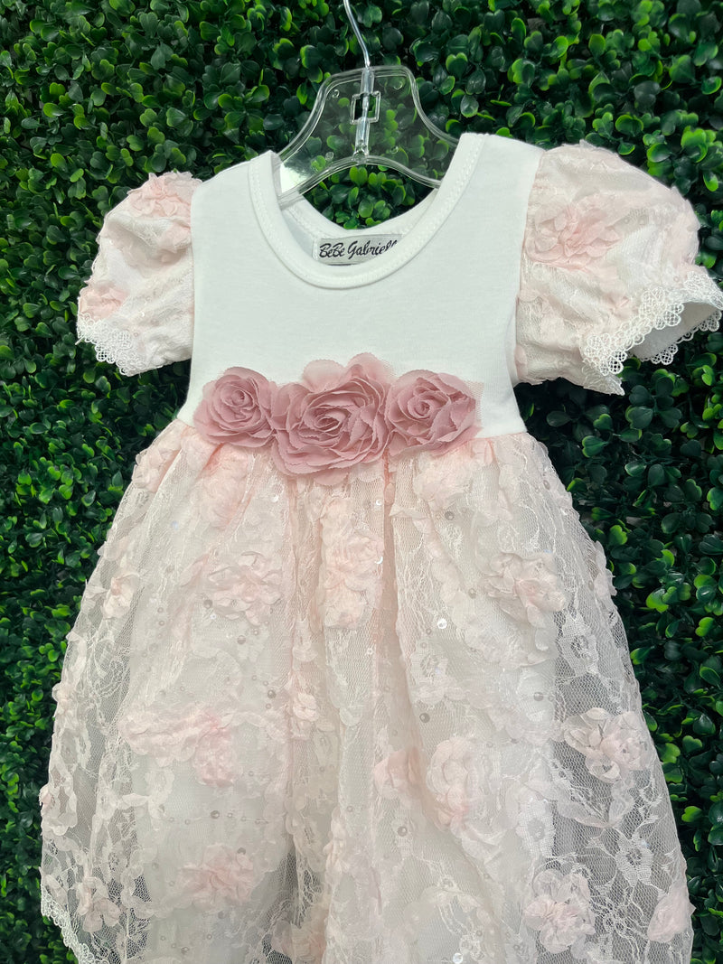 Bebe Gabrielle Girls’  Pink Rossete Lace Changing Outfit 3846-2