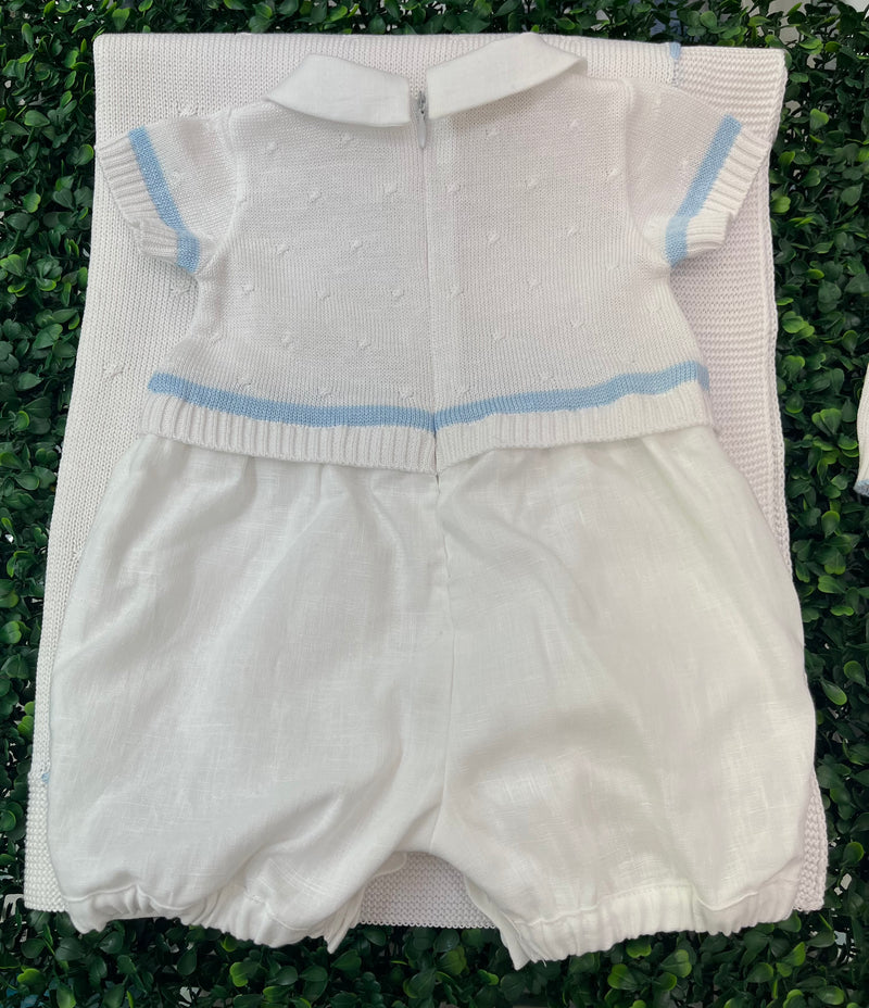 Made in Italy! Bimbalo Linen and Knit Boys Romper Set