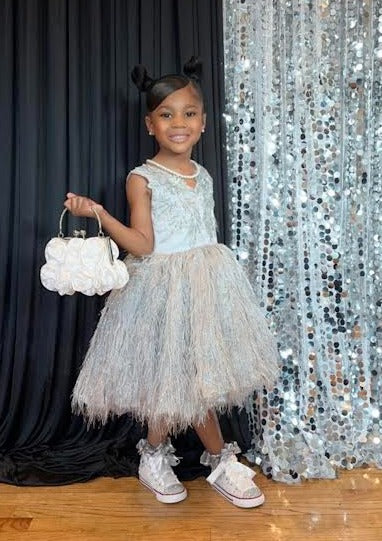 Tha Designs Girls Silver Feathered Party Dress 2 / 3 / Silver Tha Designs Girls Silver Feathered Party Dress 2 / 3 / Silver