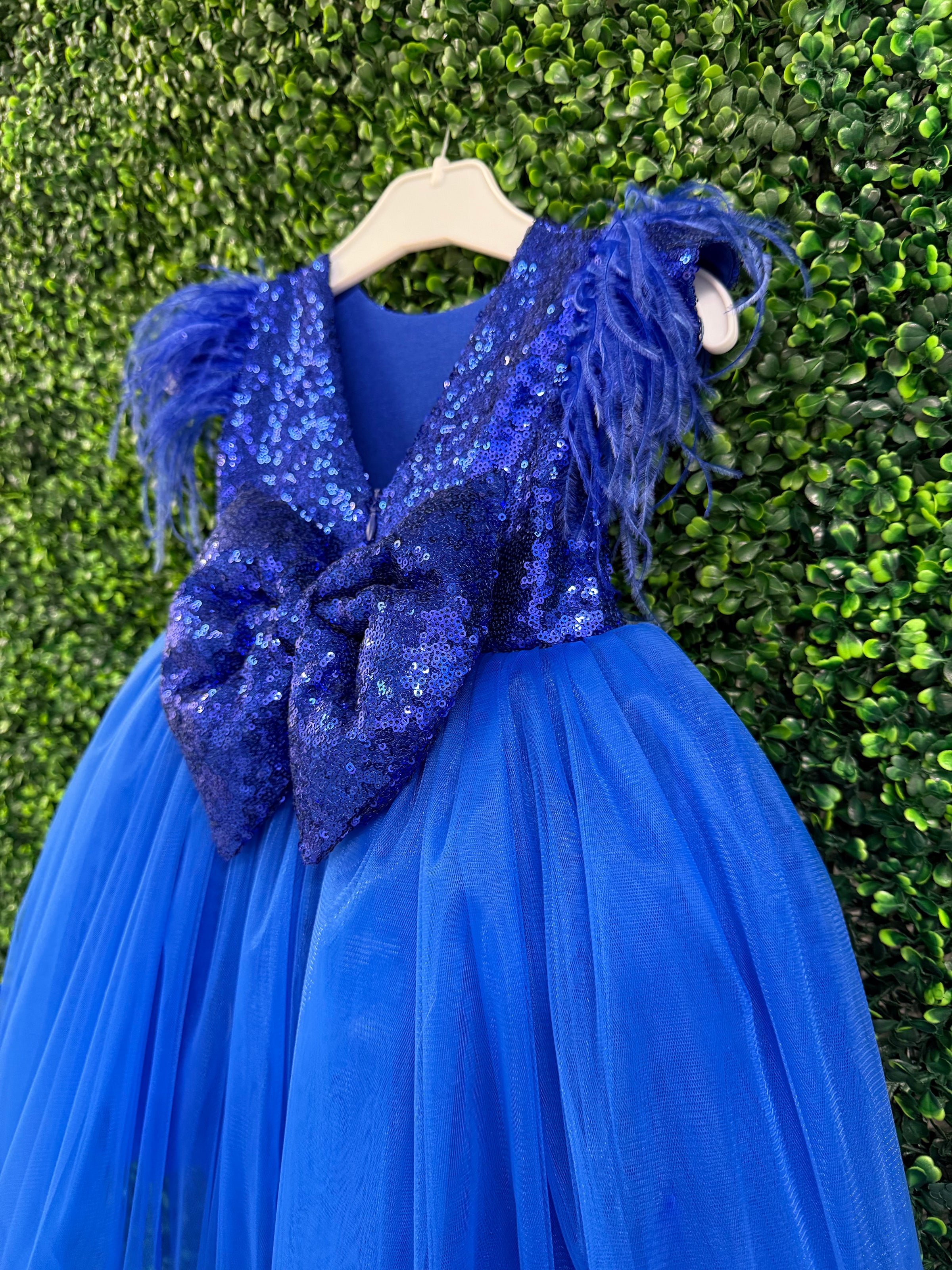 Royal Blue Feather Party Dress 2 / 3 / Royal Blue Royal Blue Feather Party Dress 2 / 3 / Royal Blue