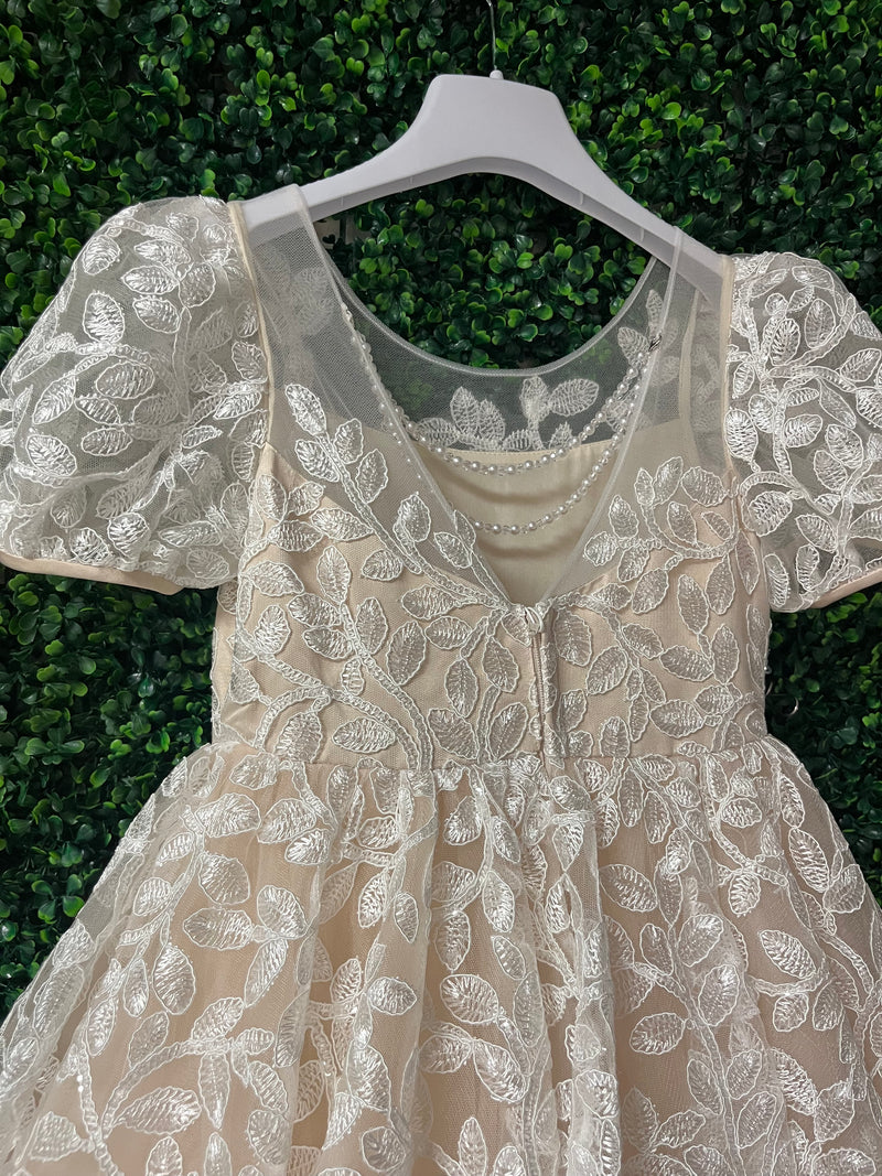 Princess Daliana Girls’ Champagne and Ivory Floral Lace Dress - D24208