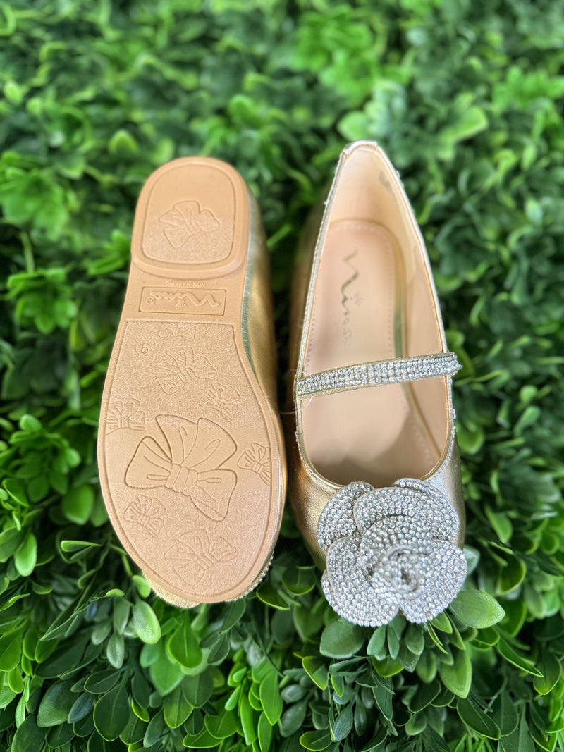 Nina Girls’ Metallic Flat with Rhinestone Rosette - Izzy