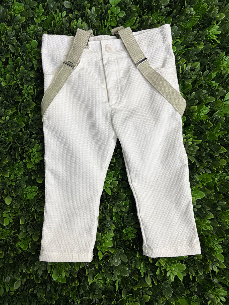 Dolce Bambini Boys' 6 Piece White and Sage Suit Hat Set