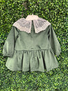Martin Armanda Girls’ Velvet Green Lace Collar Shift Dress