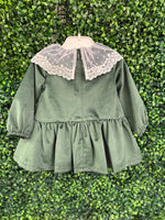 Martin Armanda Girls’ Velvet Green Lace Collar Shift Dress